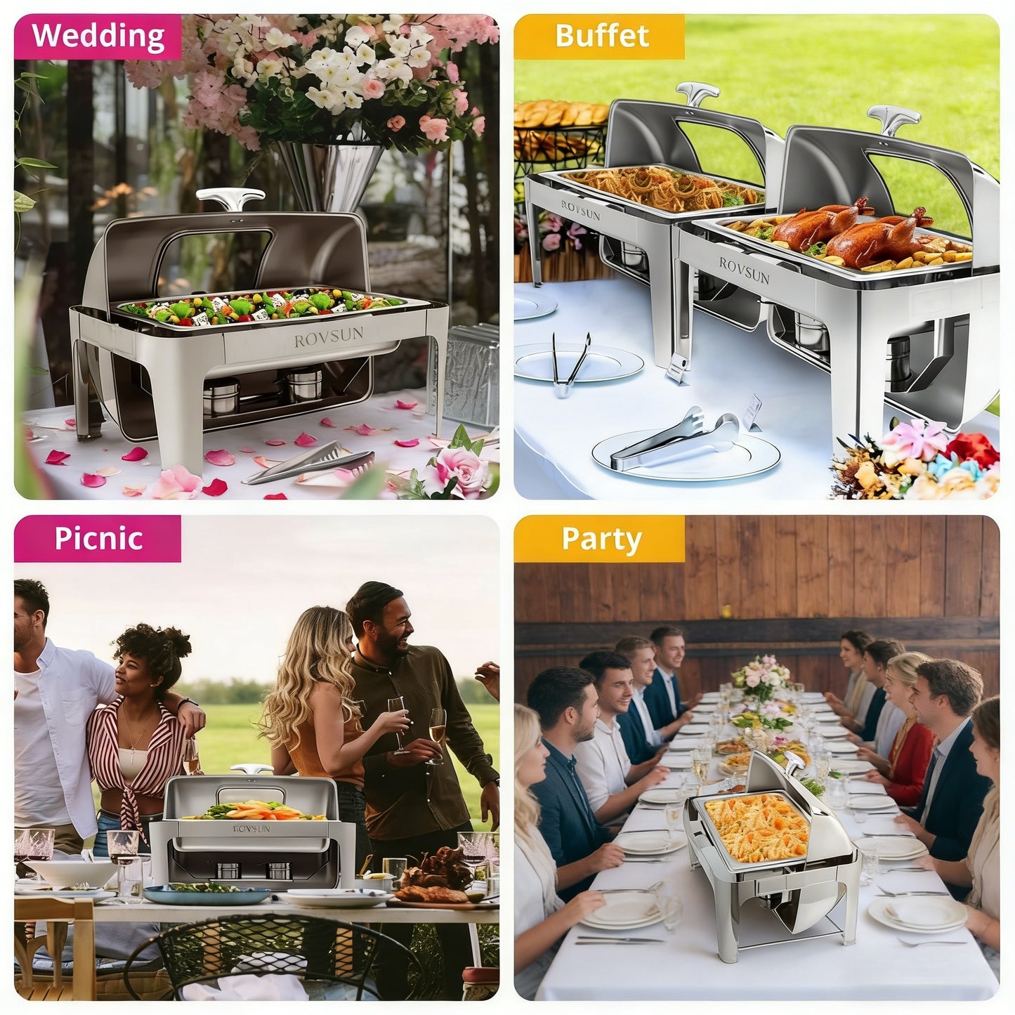 2026 9 QT Roll Top Rectangle Chafing Dish Set with Full Size Pan & Visible Window