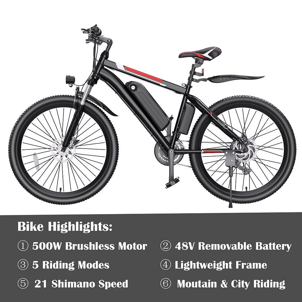 2026 500W Elektrofahrrad 26" E-Bike für Erwachsene mit Tempomat