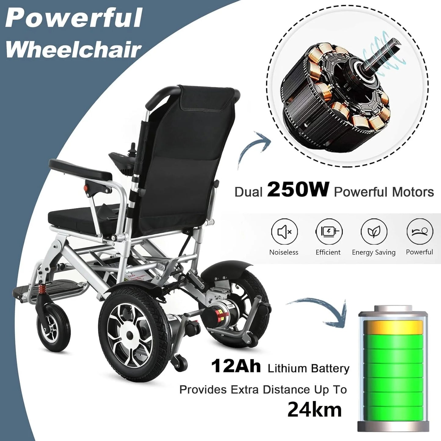 2026 WEYRAL 50cm Breite Sitz Elektrischer Rollstuhl für Erwachsene,mit Schutzhülle, Leichter Elektro Rollstuhl bis 150kg,40km Lange Elektrorollstuhl, Elektro Rollstuhl für Senioren