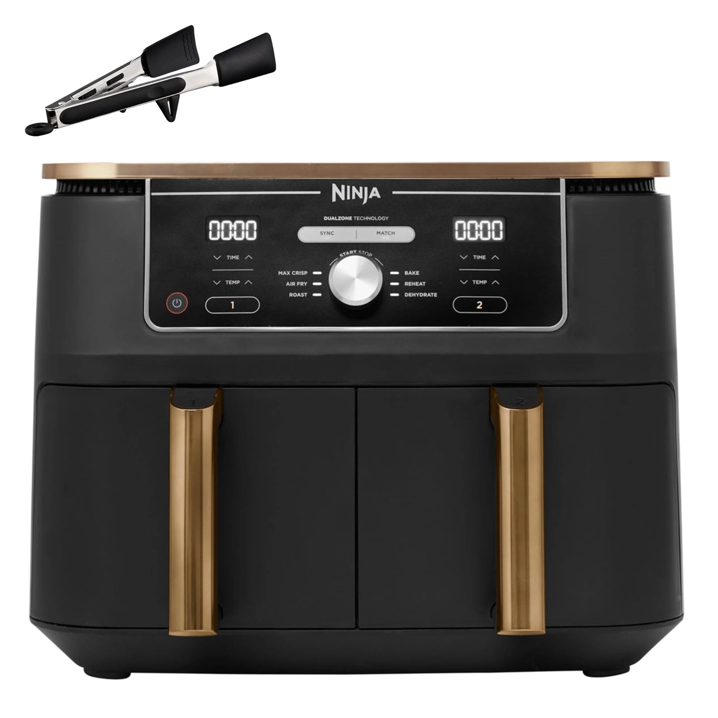 2026 Ninja Foodi MAX Dual Zone Heißluftfritteuse, 9,5L Airfryer, 2 Fächer, mit Zange, Antihaftbeschichtung, spülmaschinenfeste Körbe, 6-in-1, Amazon Exklusiv, Kupfer/Schwarz, AF400EUCP