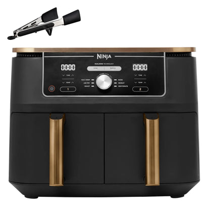 2026 Ninja Foodi MAX Dual Zone Heißluftfritteuse, 9,5L Airfryer, 2 Fächer, mit Zange, Antihaftbeschichtung, spülmaschinenfeste Körbe, 6-in-1, Amazon Exklusiv, Kupfer/Schwarz, AF400EUCP
