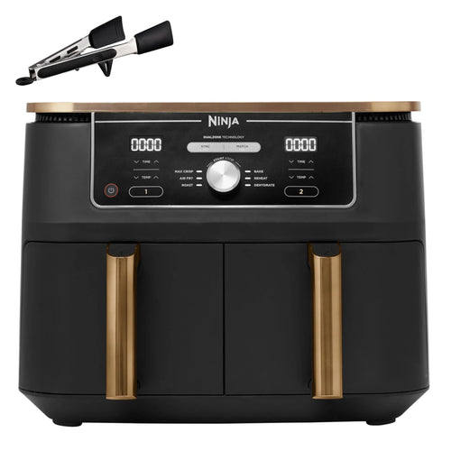 2026 Ninja Foodi MAX Dual Zone Heißluftfritteuse, 9,5L Airfryer, 2 Fächer, mit Zange, Antihaftbeschichtung, spülmaschinenfeste Körbe, 6-in-1, Amazon Exklusiv, Kupfer/Schwarz, AF400EUCP