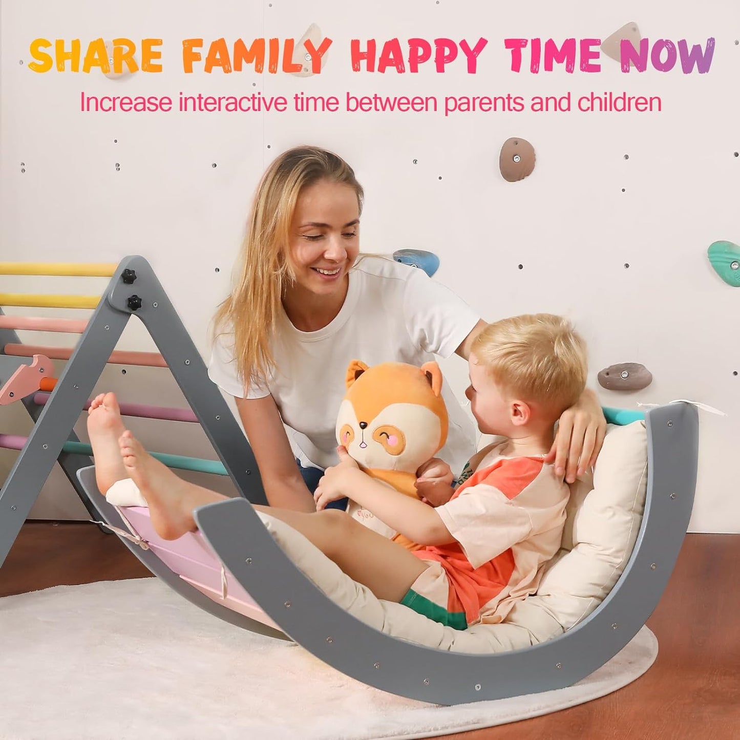 2026 Dreieck-Set mit Kissen, 5-in-1 Montessori-Kletterset, faltbar, Kletter-Indoor-Spielplatz-Set für Kleinkinder, Holz-Kletterspielzeug mit Rampe und Kletterbogen für Kinder (Holzfarbe)
