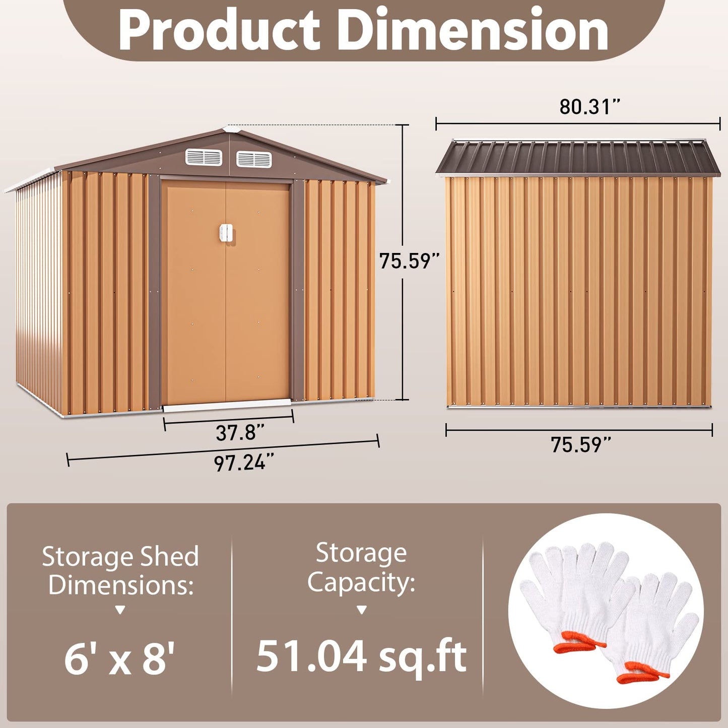2026 JAXPETY Schuppen und Lagerung im Freien, 6 × 8 FT Gartenschuppen, Werkzeugschuppen aus Metall für den Außenbereich mit Schiebetüren für Hinterhof, Terrasse, Kaffee