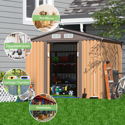 2026 JAXPETY Schuppen und Lagerung im Freien, 6 × 8 FT Gartenschuppen, Werkzeugschuppen aus Metall für den Außenbereich mit Schiebetüren für Hinterhof, Terrasse, Kaffee