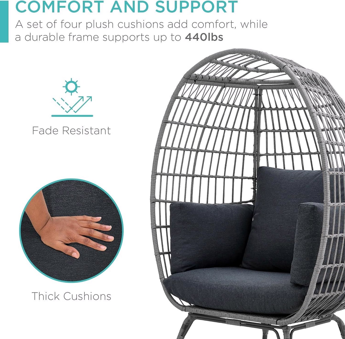 2026 Best Choice Products Wicker Egg Chair – Übergroßer Indoor- & Outdoor-Loungesessel für Terrasse, Garten & Wohnzimmer