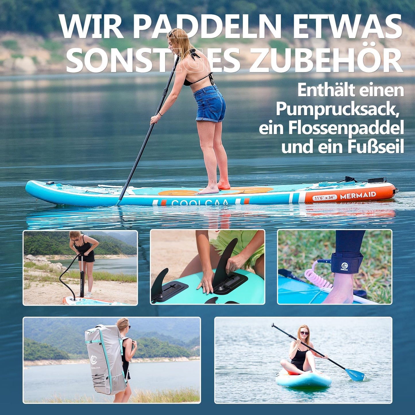2026 COOLCAA 354cmx86cmx15cm Stand Up Paddling Board mit Premium SUP Zubehör, Tragkraft bis 210kg, SUP Board für Erwachsene und Jugendliche Aller Niveaus