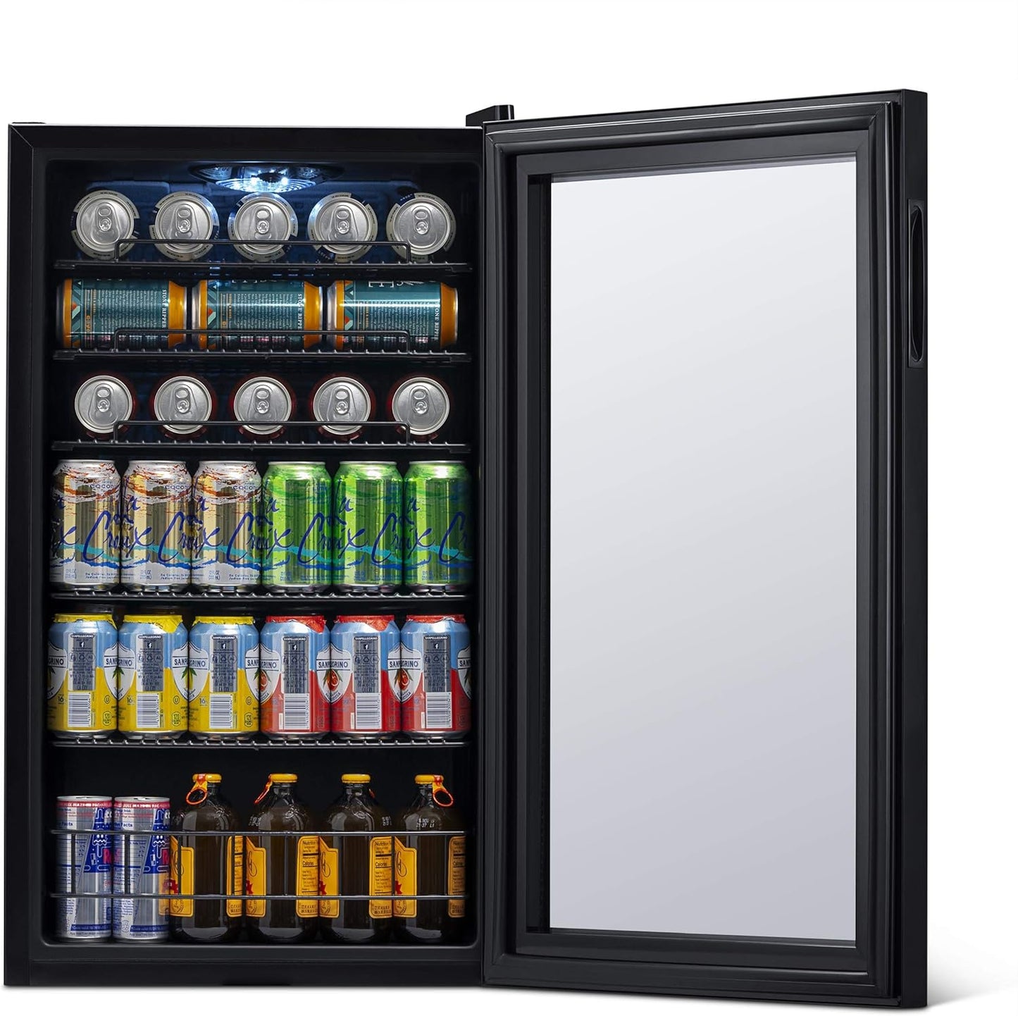 2026 Getränkekühlschrank | Freistehender Kühlschrank für 126 Dosen mit Glastür mit Scharnier rechts | Mini-Getränkekühlschrank, perfekt für Bier, Wein, Limonade und kühlere Getränke