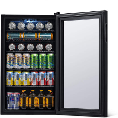 2026 Getränkekühlschrank | Freistehender Kühlschrank für 126 Dosen mit Glastür mit Scharnier rechts | Mini-Getränkekühlschrank, perfekt für Bier, Wein, Limonade und kühlere Getränke