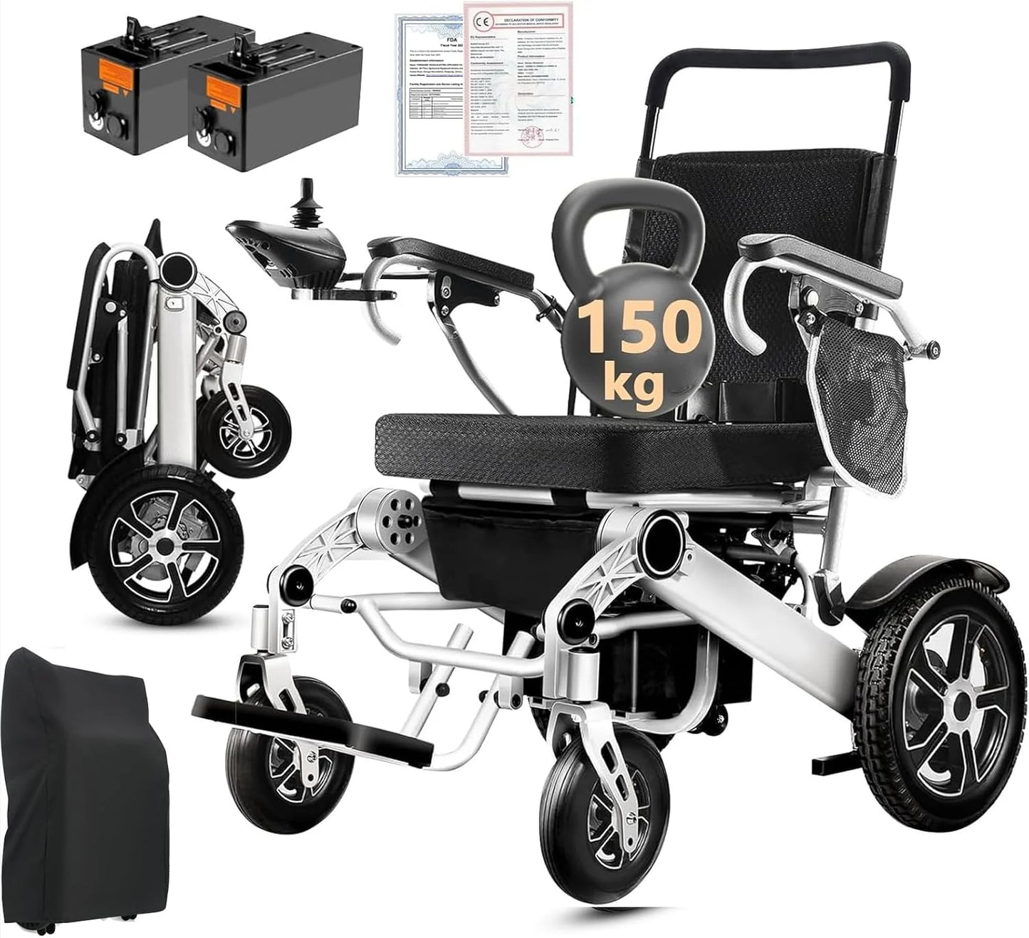 2026 WEYRAL 50cm Breite Sitz Elektrischer Rollstuhl für Erwachsene,mit Schutzhülle, Leichter Elektro Rollstuhl bis 150kg,40km Lange Elektrorollstuhl, Elektro Rollstuhl für Senioren