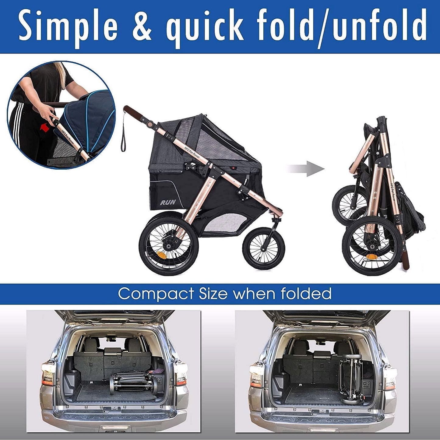 2026 Jogging-Sport-Tierbuggy mit Komfort-Gummirädern / Reißverschlusslosem Einstieg / Einhand-Schnellfaltung / Aluminiumrahmen für kleine & mittelgroße Hunde, Katzen und Haustiere (Grün Camouflage)