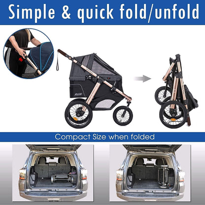 2026 Jogging-Sport-Tierbuggy mit Komfort-Gummirädern / Reißverschlusslosem Einstieg / Einhand-Schnellfaltung / Aluminiumrahmen für kleine & mittelgroße Hunde, Katzen und Haustiere (Grün Camouflage)