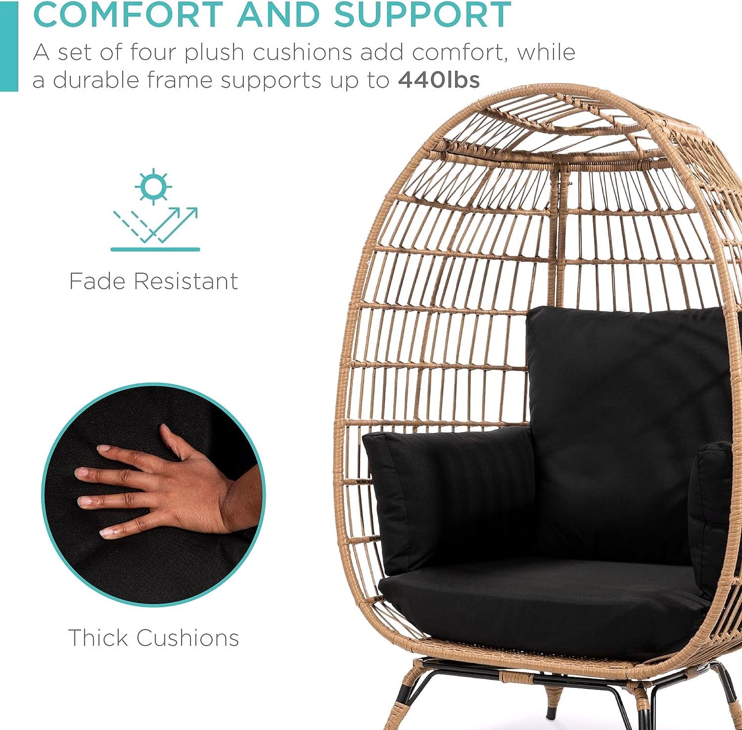 2026 Best Choice Products Wicker Egg Chair – Übergroßer Indoor- & Outdoor-Loungesessel für Terrasse, Garten & Wohnzimmer