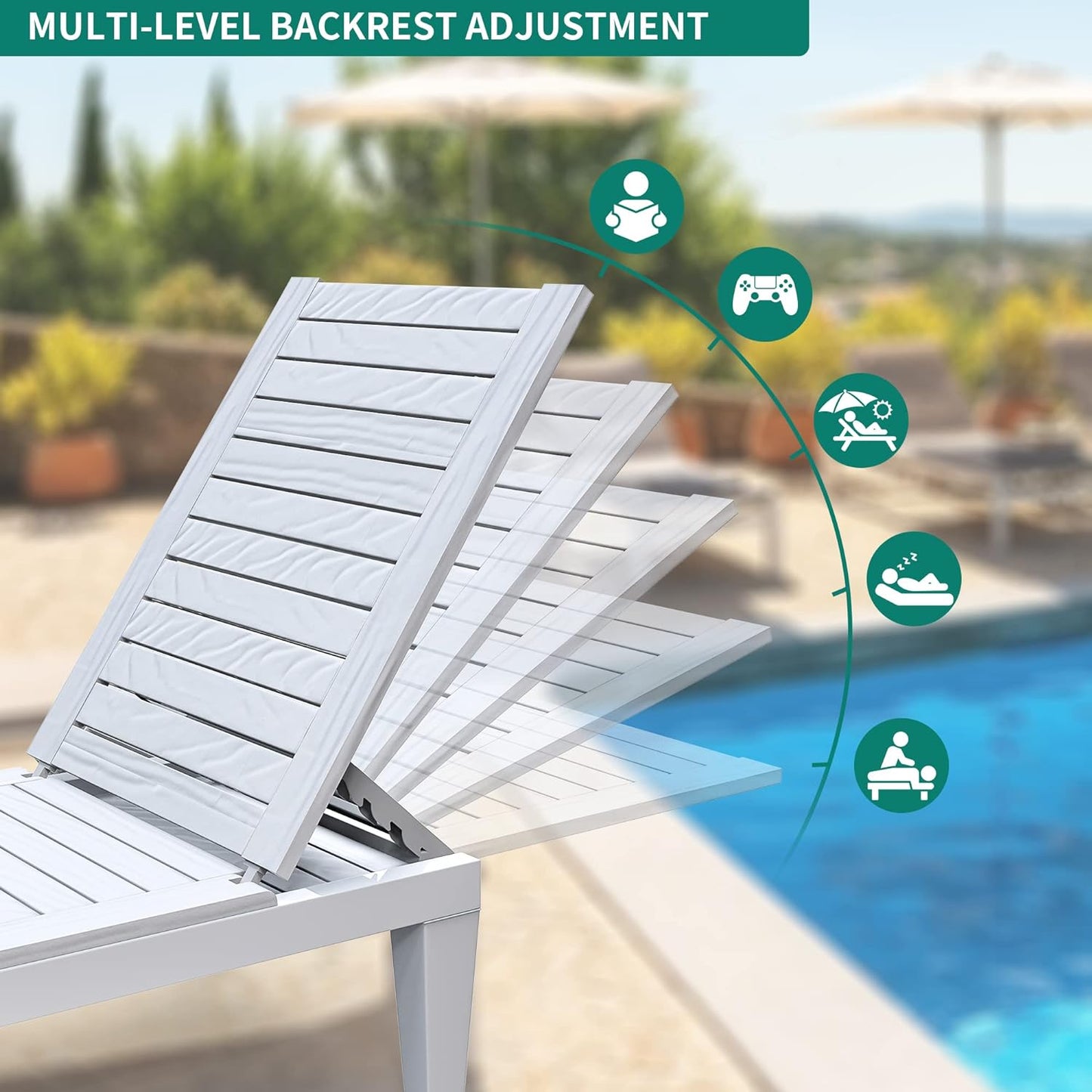2026 Chaiselongue-Stühle für den Außenbereich, 4er-Set mit verstellbarer Rückenlehne, stabile Liegen für Terrasse und Poolrand, einfache Montage, wasserdicht und leicht mit einer Tragfähigkeit von 120 kg, schwarz