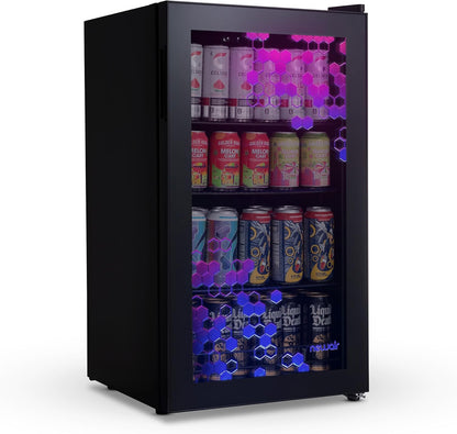 2026 Getränkekühlschrank | Freistehender Kühlschrank für 126 Dosen mit Glastür mit Scharnier rechts | Mini-Getränkekühlschrank, perfekt für Bier, Wein, Limonade und kühlere Getränke