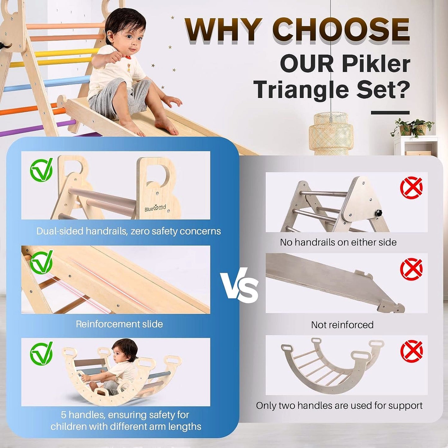 2026 Pikler-Dreieck Set 7-in-1 – Faltbares Baby-Kletterspielzeug aus Holz, Montessori Kletterset mit Bogen, Rampe & Leiter, Indoor Klettergerüst für Kleinkinder – Regenbogen