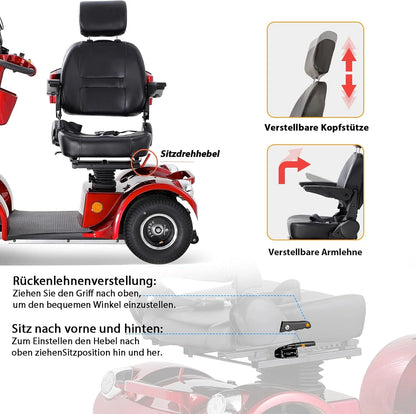 2026 ZVGREEN-Mobilitätsroller mit 4 Rädern-Seniorenmobil-Kapitänssitz-Max. 15km/h-geräumiger Stauraum-drehbarer Sitz-Elektromagnetische Bremse