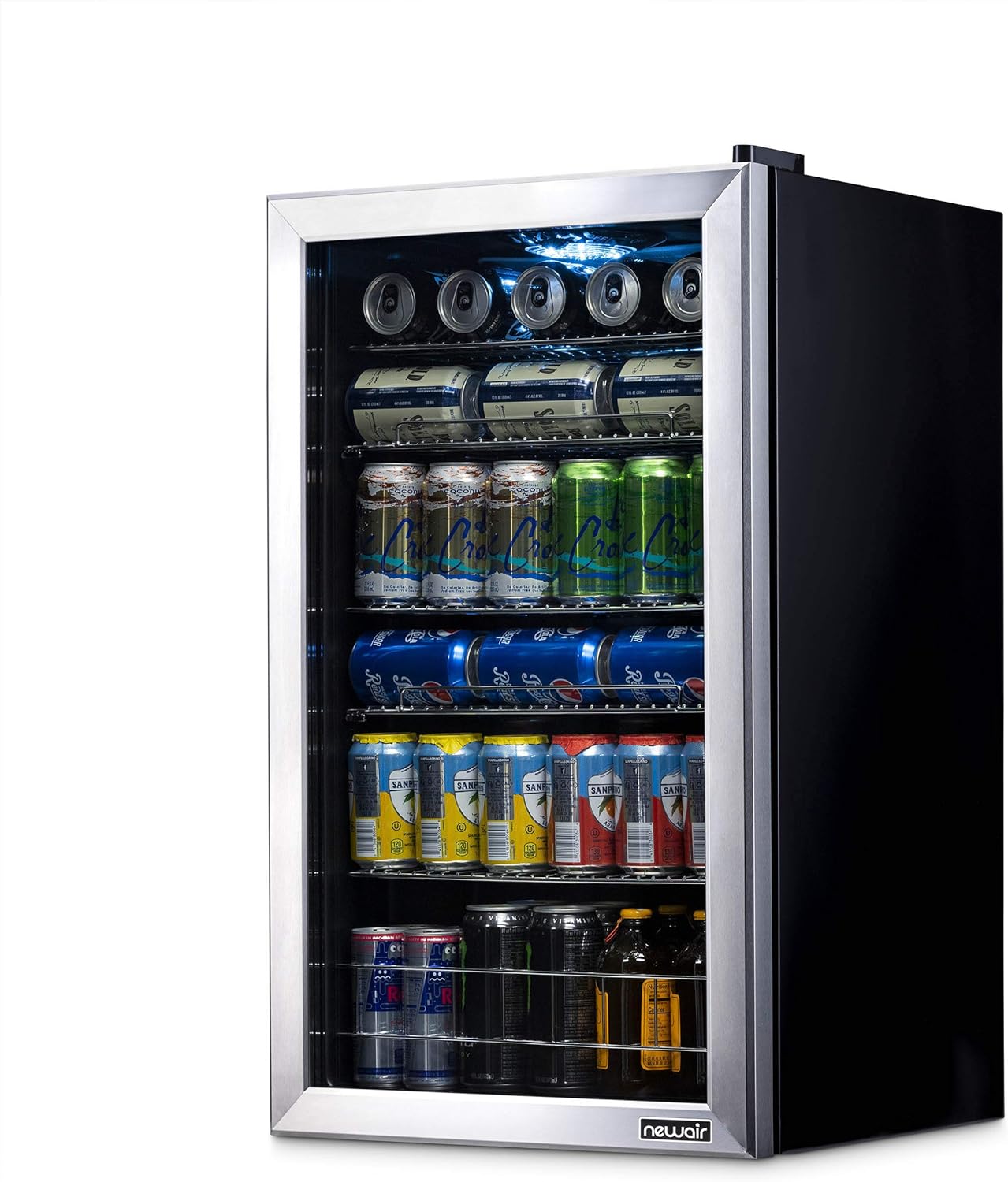 2026 Getränkekühlschrank | Freistehender Kühlschrank für 126 Dosen mit Glastür mit Scharnier rechts | Mini-Getränkekühlschrank, perfekt für Bier, Wein, Limonade und kühlere Getränke