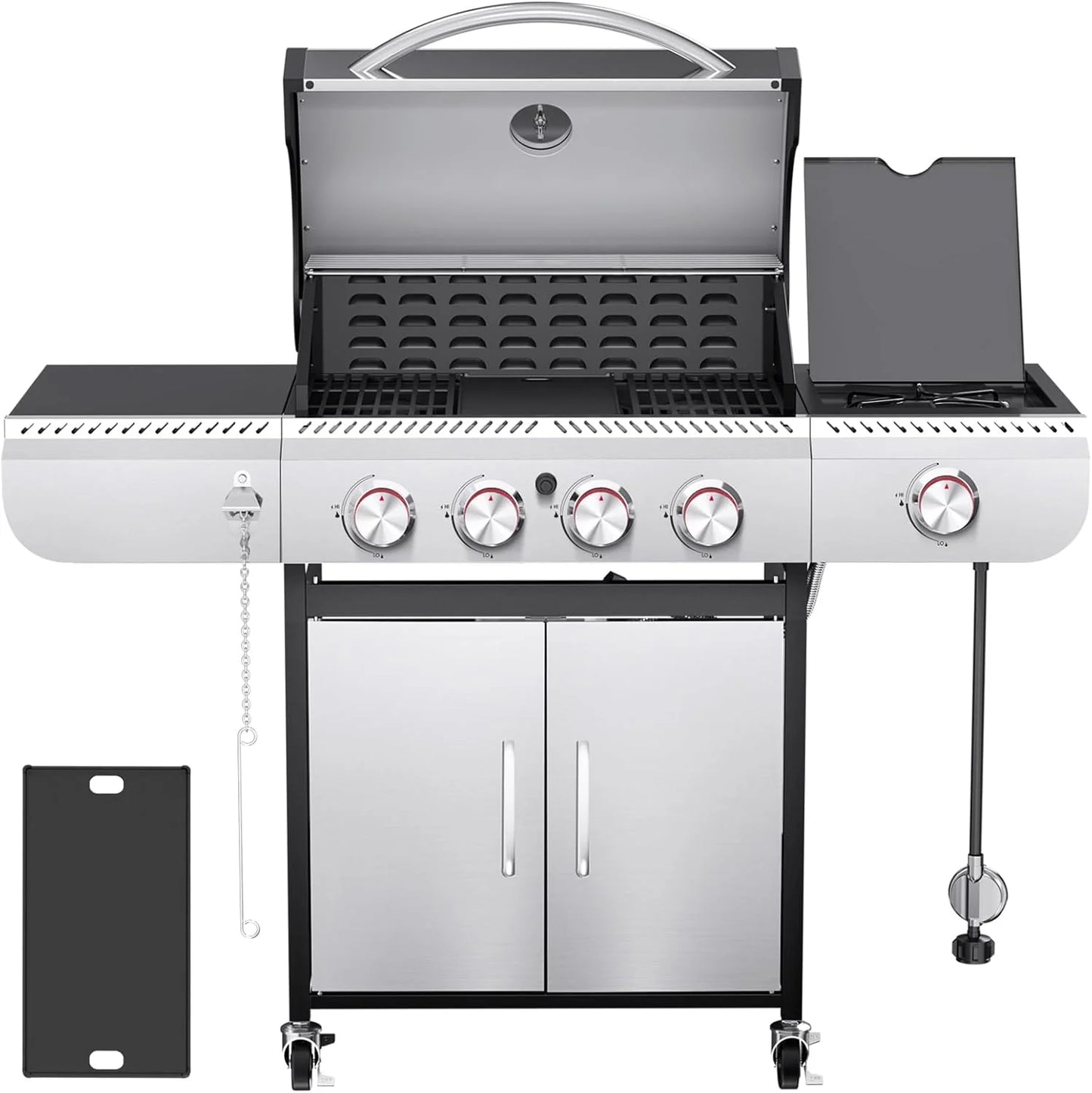 2026 R.W.FLAME 3 & 4-Brenner Propan-Gasgrills mit Seitenbrennern, für Outdoor-Kochen, BBQ, Terrasse, Camping