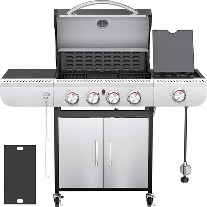 2026 R.W.FLAME 3 & 4-Brenner Propan-Gasgrills mit Seitenbrennern, für Outdoor-Kochen, BBQ, Terrasse, Camping