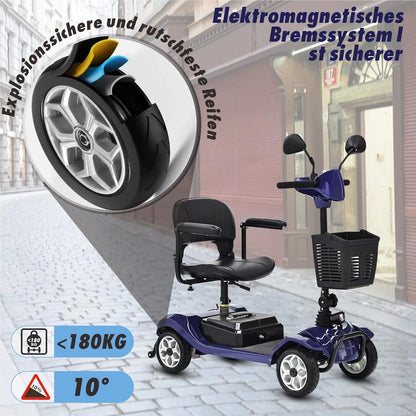 2026 Mobilitätsroller mit 4 Rädern, elektrisch betriebener Rollstuhl, kompaktes Hochleistungsmobil für unterwegs, Erwachsene, Senioren – Langstrecken-Akku mit erweiterter Leistung, Rückspiegel