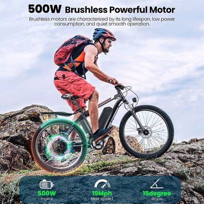 2026 500W Elektrofahrrad 26" E-Bike für Erwachsene mit Tempomat