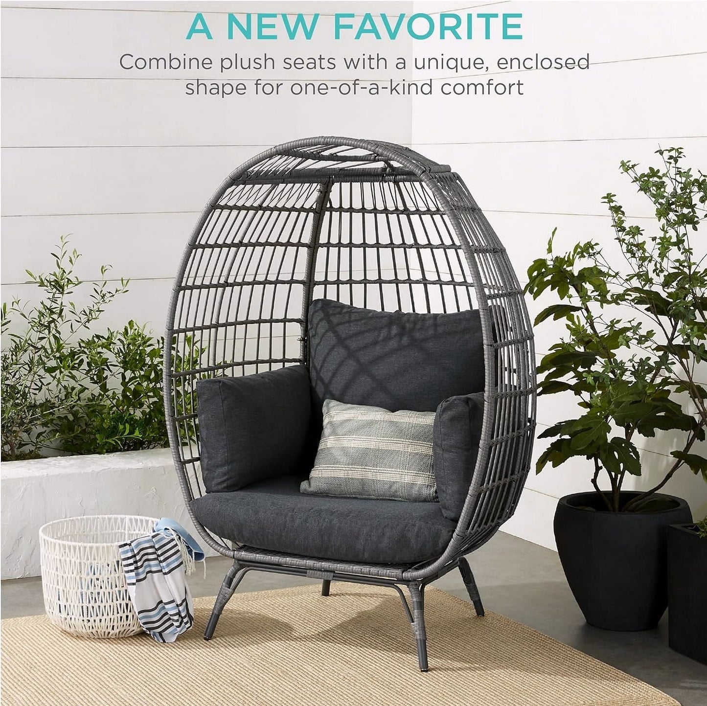 2026 Best Choice Products Wicker Egg Chair – Übergroßer Indoor- & Outdoor-Loungesessel für Terrasse, Garten & Wohnzimmer
