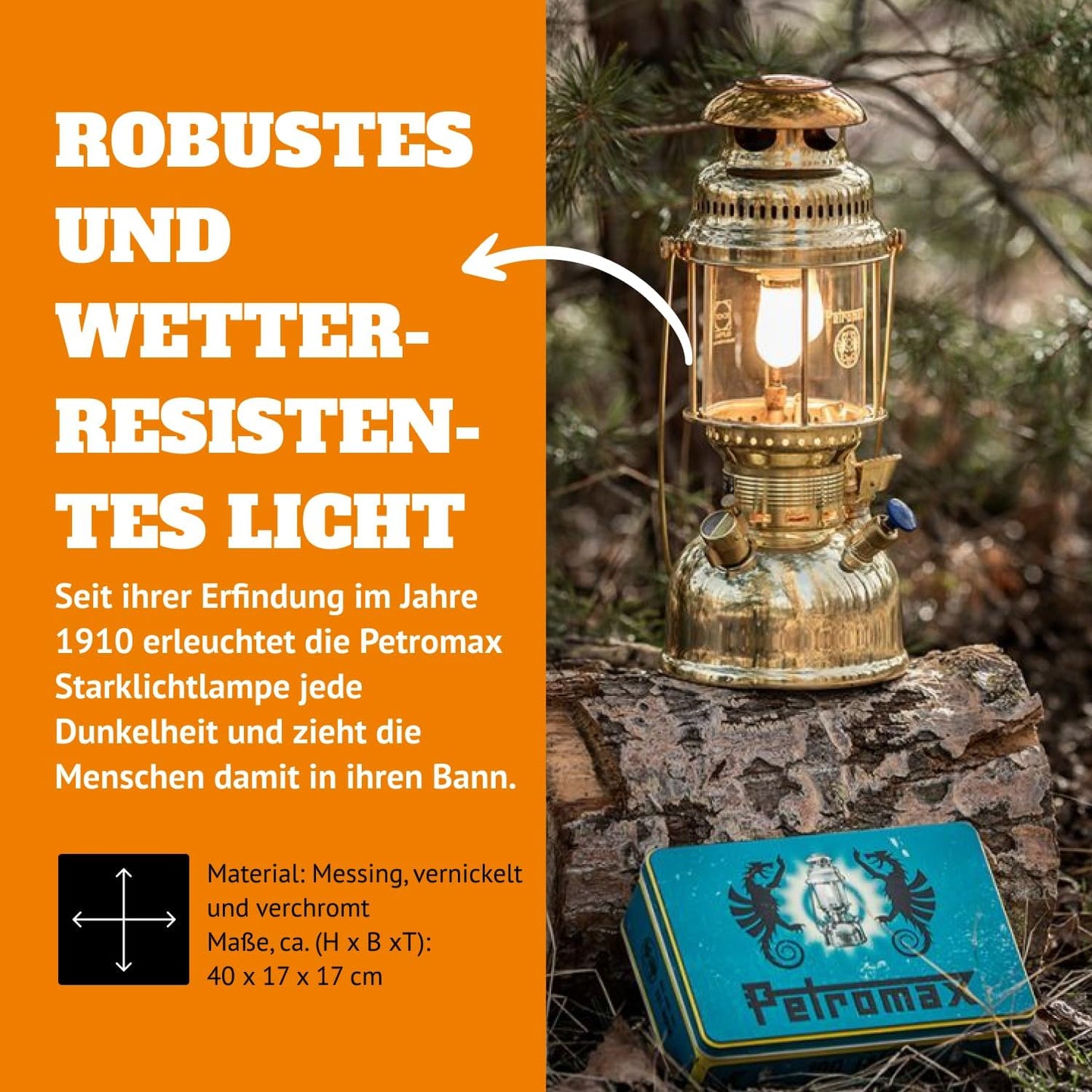 2026 HK500 Drucklaterne, 500 Kerzenstärke mit 1 Quart Kerosintank für Zuhause, Camping oder als Notbeleuchtung, handmontierte 400-Watt-Hochdrucklampe, poliertes Messing