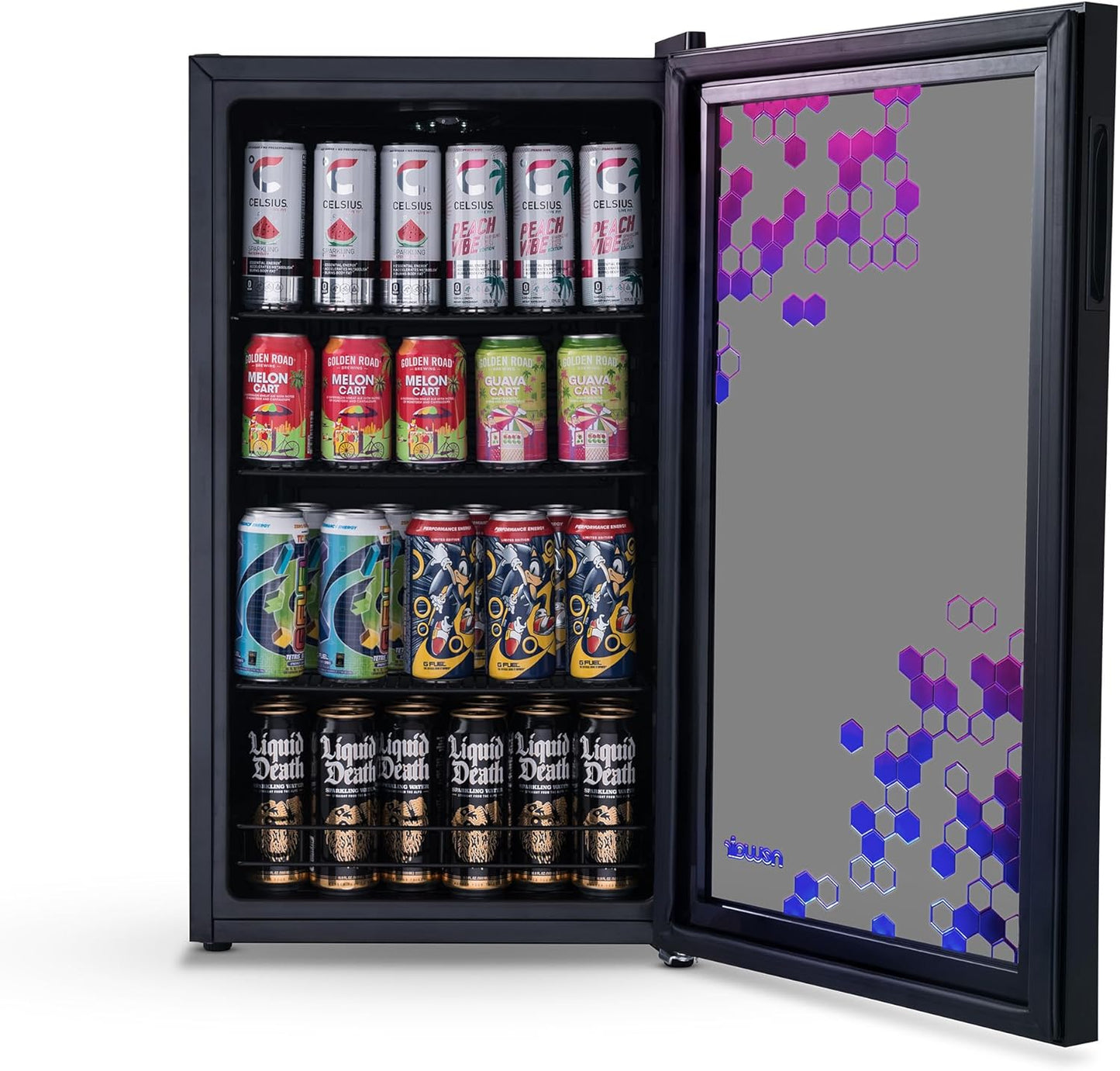 2026 Getränkekühlschrank | Freistehender Kühlschrank für 126 Dosen mit Glastür mit Scharnier rechts | Mini-Getränkekühlschrank, perfekt für Bier, Wein, Limonade und kühlere Getränke