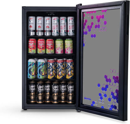 2026 Getränkekühlschrank | Freistehender Kühlschrank für 126 Dosen mit Glastür mit Scharnier rechts | Mini-Getränkekühlschrank, perfekt für Bier, Wein, Limonade und kühlere Getränke