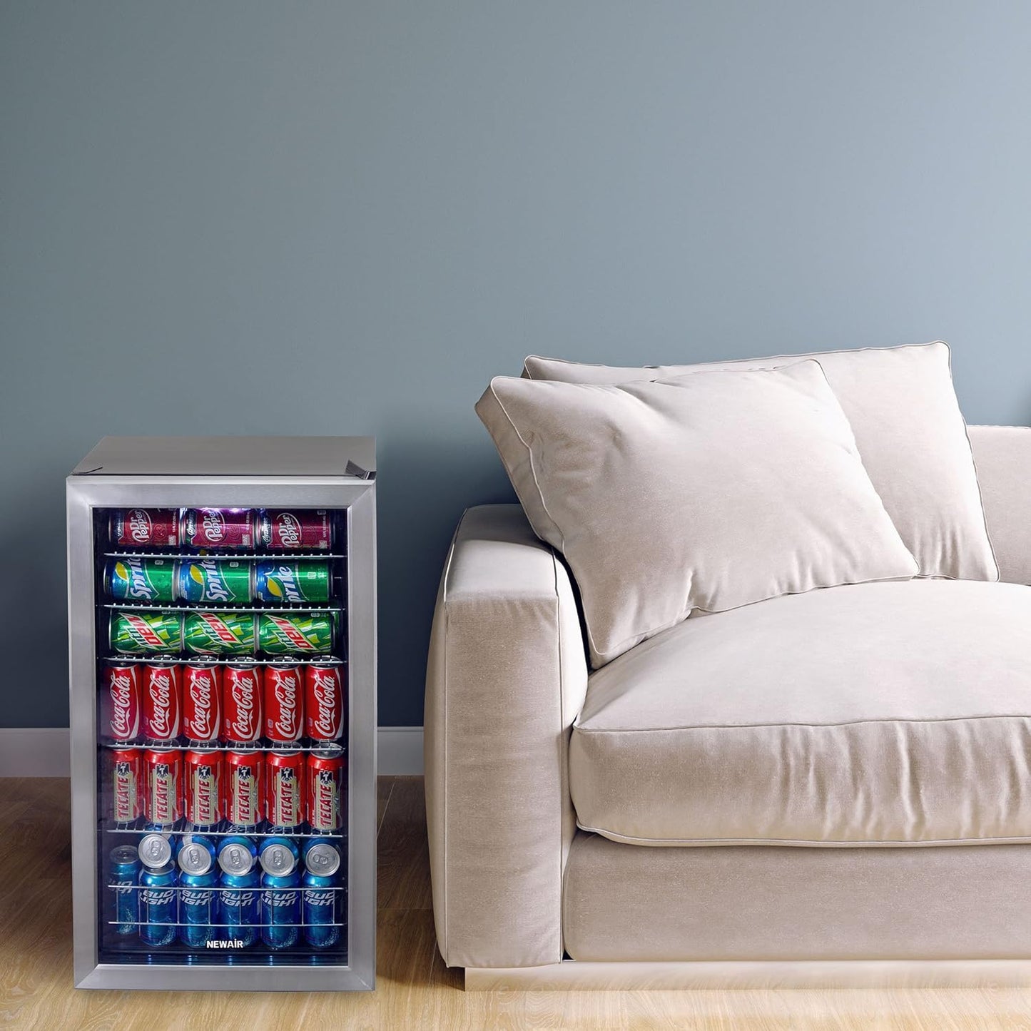 2026 Getränkekühlschrank | Freistehender Kühlschrank für 126 Dosen mit Glastür mit Scharnier rechts | Mini-Getränkekühlschrank, perfekt für Bier, Wein, Limonade und kühlere Getränke