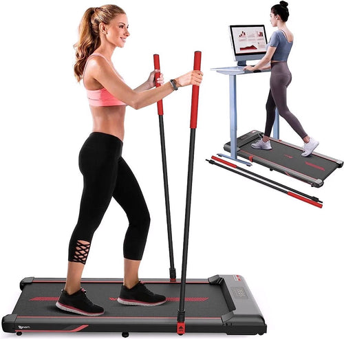 2026 Superjoe Walking Pad Laufband für unter den Schreibtisch – 2-in-1 mit Fernbedienung & abnehmbaren Handläufen, Rot
