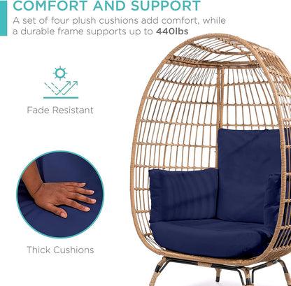 2026 Best Choice Products Wicker Egg Chair – Übergroßer Indoor- & Outdoor-Loungesessel für Terrasse, Garten & Wohnzimmer