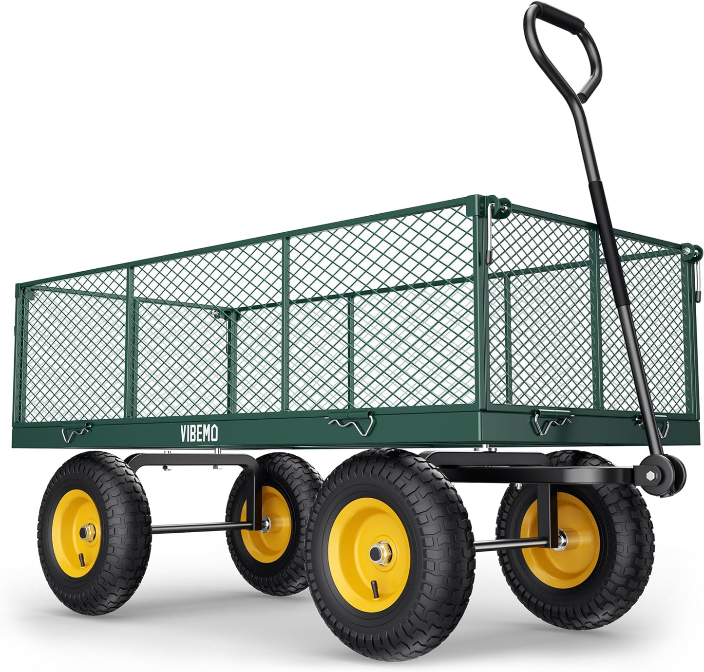 2026 Steel Garden Cart, 2-in-1 1400 lbs Heavy Duty Utility Wagon, with Removable Mesh Sides to Convert into Flatbed, 240° U-Turn 13" Pneumatic Tires Garden Wagon for Farm Yard Lawn Garden Camping