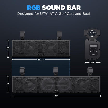 2026 25-Zoll-UTV-Soundbar, ATV-SoundBar Bluetooth mit RGB-Beleuchtung, verstärkte Soundbar, wasserdichte Golfwagen-Soundbar, UTV-Lautsprecher kompatibel mit Polaris RZR Can-Am