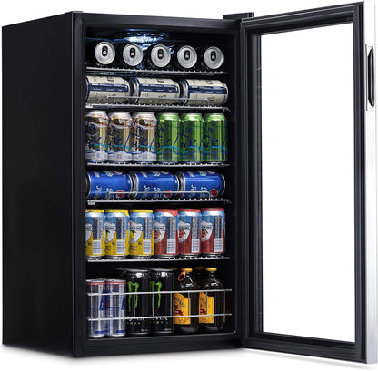 2026 Getränkekühlschrank | Freistehender Kühlschrank für 126 Dosen mit Glastür mit Scharnier rechts | Mini-Getränkekühlschrank, perfekt für Bier, Wein, Limonade und kühlere Getränke