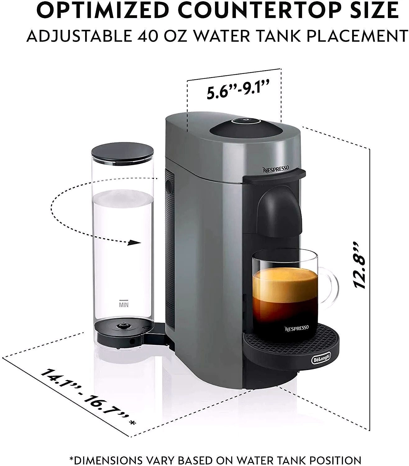 2026 Nespresso Vertuo Plus Kaffee- und Espressomaschine von De'Longhi, Grau, mit Aeroccino Milchaufschäumer