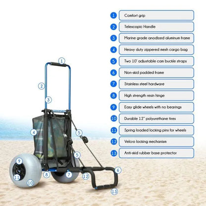 2026 My Beach Cart Heavy Duty Folding Beach Cart with BiMein Strandwagen, robuster, zusammenklappbarer Strandwagen mit großen Rädern und Ballonreifen zum Gleiten über Sandg Wheels and Balloon Tires to Glide Over Sand