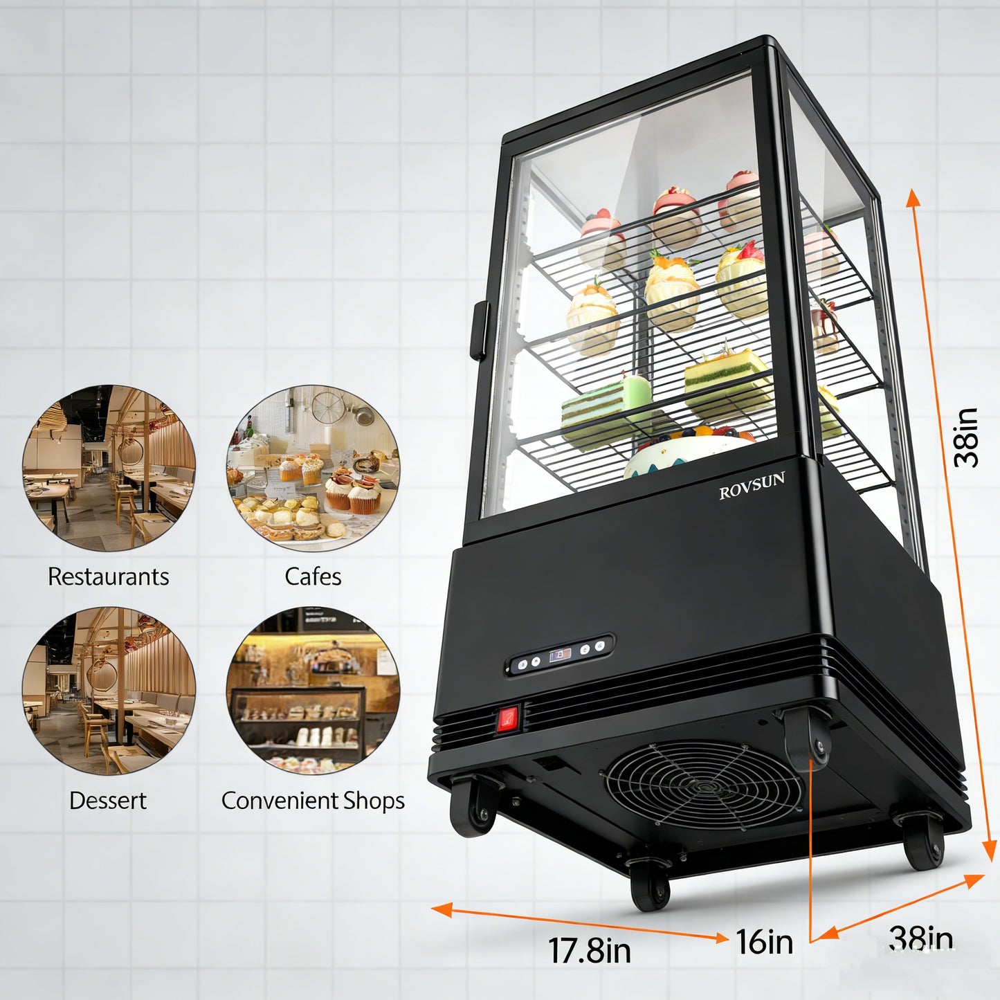 2026 18" 3 Cu.Ft. 170W 110V Four-Sided Refrigerated Bakery Display Case