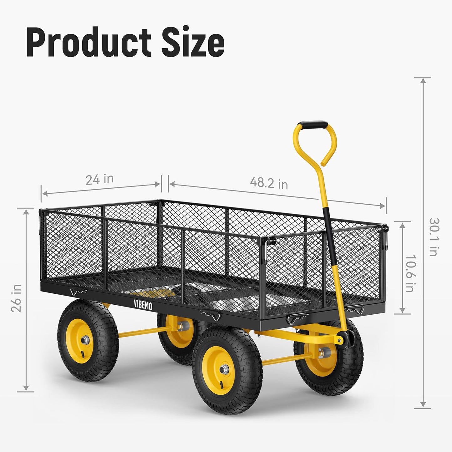 2026 Steel Garden Cart, 2-in-1 1400 lbs Heavy Duty Utility Wagon, with Removable Mesh Sides to Convert into Flatbed, 240° U-Turn 13" Pneumatic Tires Garden Wagon for Farm Yard Lawn Garden Camping