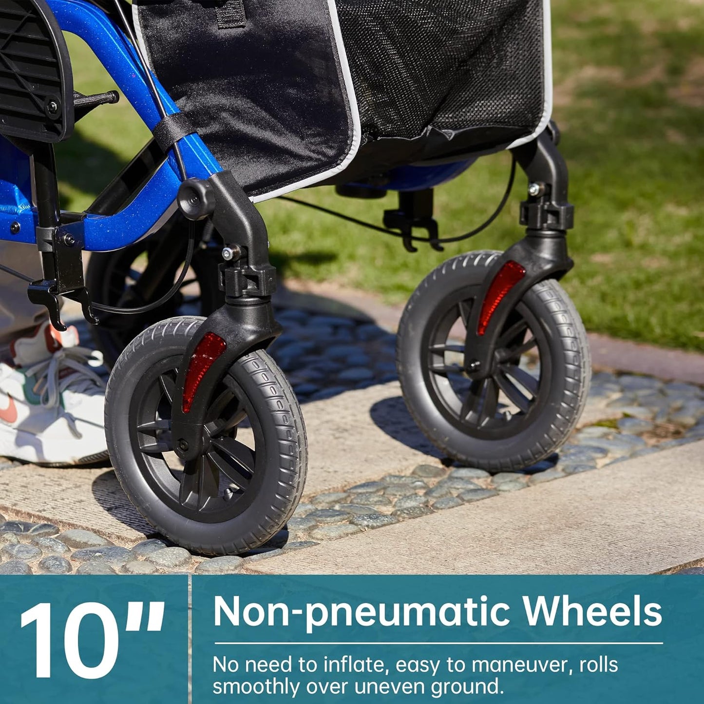 2026 Geländegängiger 2-in-1-Rollator und Transportstuhl, zusammenklappbarer Rollstuhl mit luftlosen 10-Zoll-Rädern für Senioren, umkehrbare Rückenlehne und abnehmbare Fußstützen, blau
