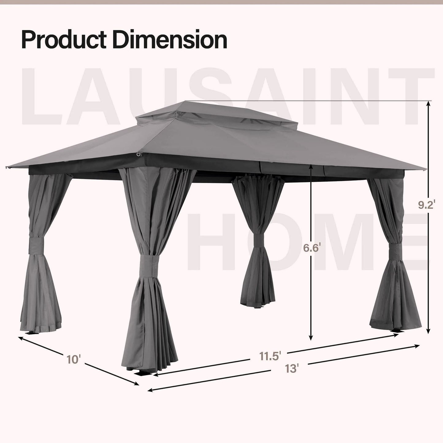 2026 LAUSAINT HOME Outdoor-Pavillon 10 × 13 ft mit Expansionsankern – Robuster Gartenpavillon für Terrasse & Garten