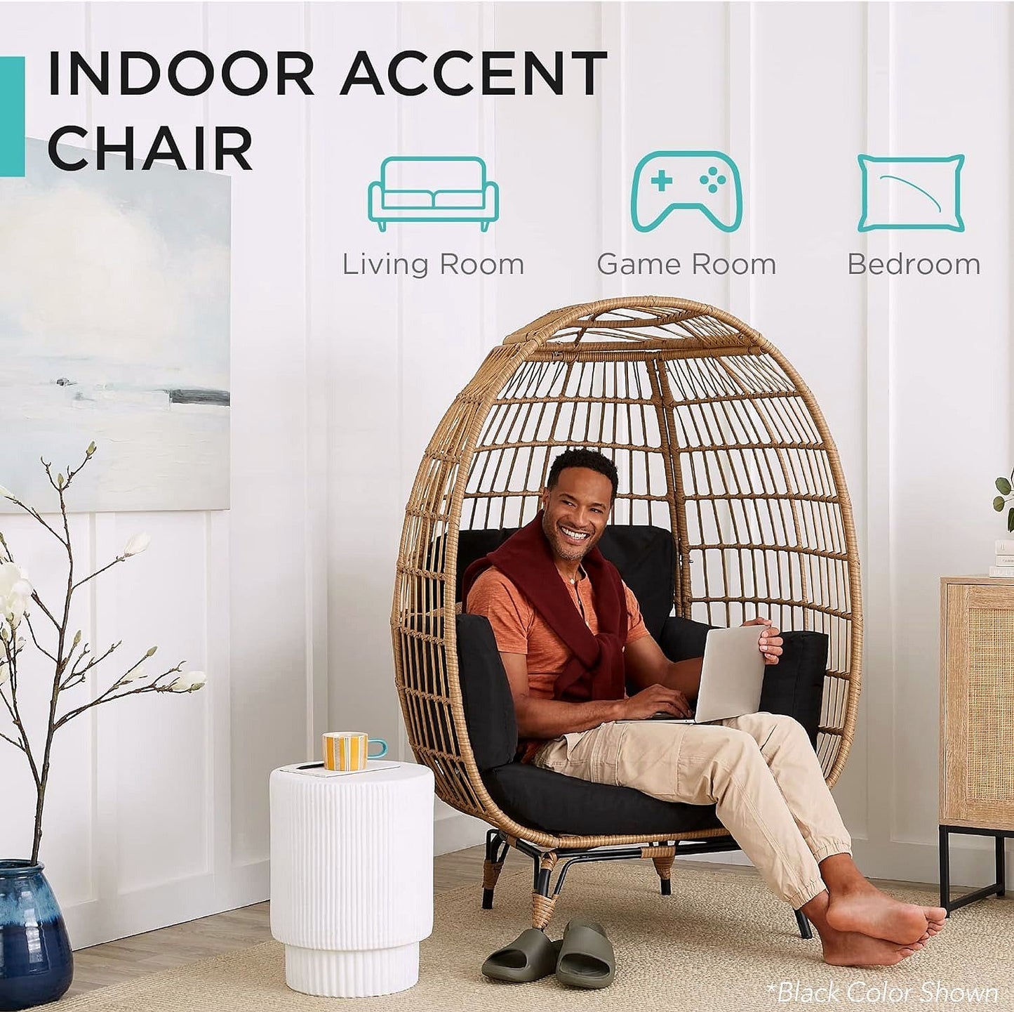 2026 Best Choice Products Wicker Egg Chair – Übergroßer Indoor- & Outdoor-Loungesessel für Terrasse, Garten & Wohnzimmer