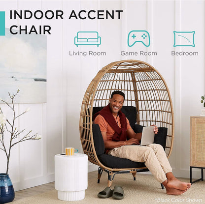 2026 Best Choice Products Wicker Egg Chair – Übergroßer Indoor- & Outdoor-Loungesessel für Terrasse, Garten & Wohnzimmer