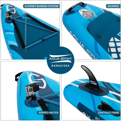 2026 Aqua Spirit SUP Board Aufblasbares Standup Stand Up Paddle Board/Paddel Kajak | 320x81x15cm | Satz mit Paddel, Sitz, Rucksack, Pumpe und weiterem Zubehör | Erwachsene Anfänger/Experten (Blau)