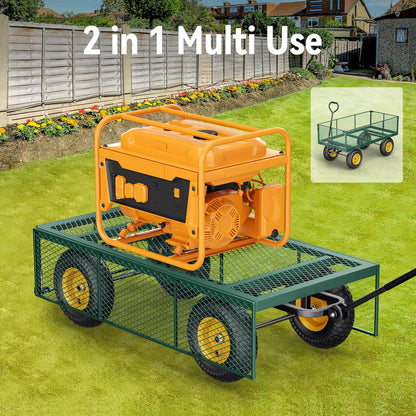 2026 Steel Garden Cart, 2-in-1 1400 lbs Heavy Duty Utility Wagon, with Removable Mesh Sides to Convert into Flatbed, 240° U-Turn 13" Pneumatic Tires Garden Wagon for Farm Yard Lawn Garden Camping