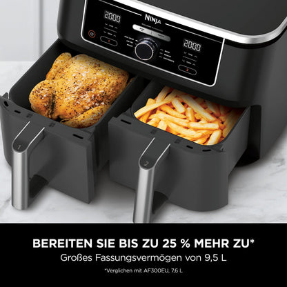 2026 Ninja Foodi MAX Dual Zone Digitale Heißluftfritteuse, 9,5L Airfryer, 2 Fächer, Antihaftbeschichtung, spülmaschinenfeste Körbe, 6-in-1, 8 Portionen, Schwarz AF400EU