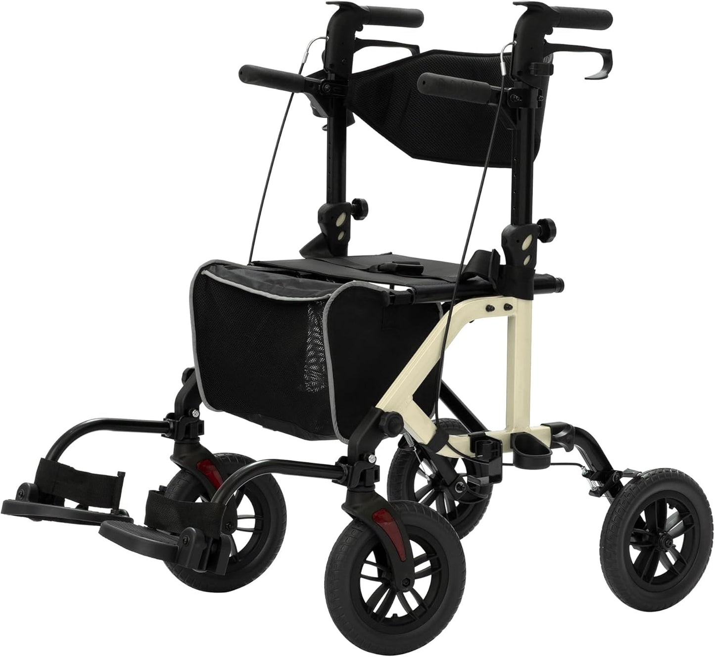 2026 Geländegängiger 2-in-1-Rollator und Transportstuhl, zusammenklappbarer Rollstuhl mit luftlosen 10-Zoll-Rädern für Senioren, umkehrbare Rückenlehne und abnehmbare Fußstützen, blau