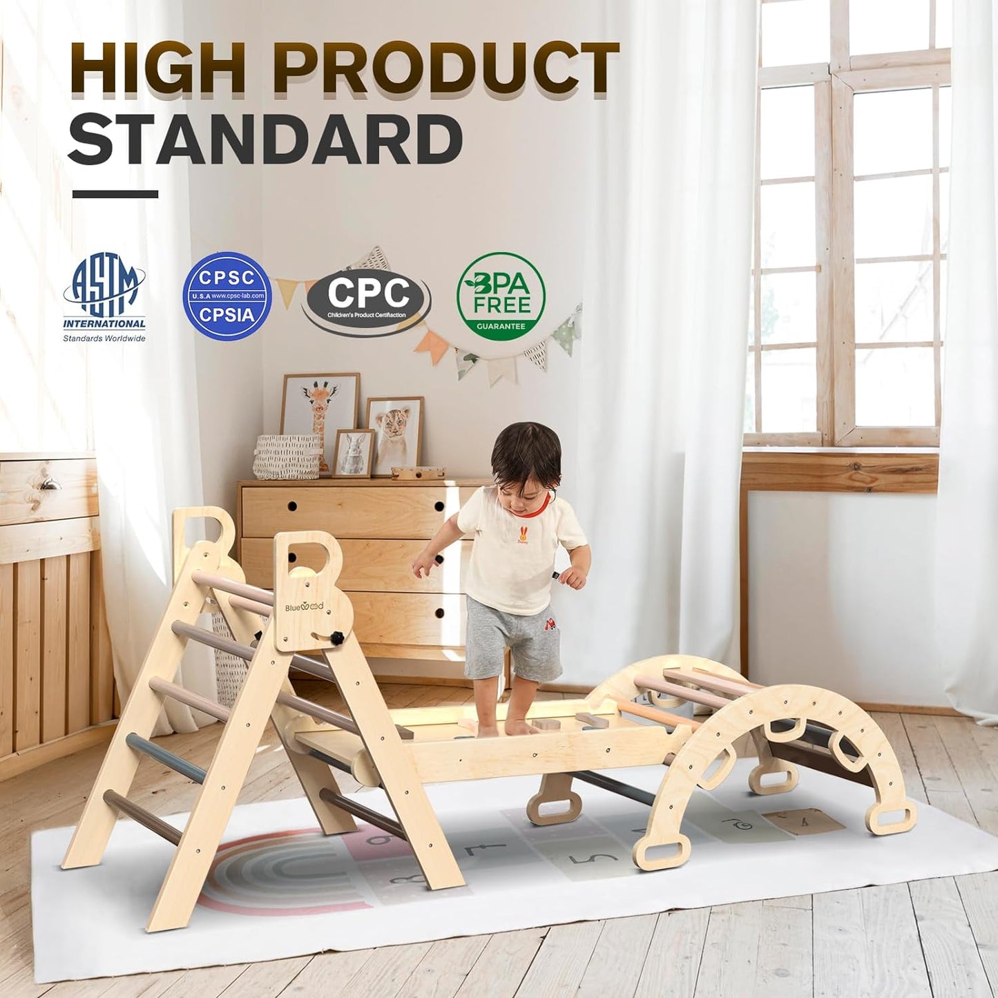 2026 Pikler-Dreieck-Set, 7-in-1, faltbares Baby-Kletterspielzeug, hölzernes Montessori-Kletterset mit Bogen, Rampe und Leiter, Baby-Klettergerät, Indoor-Klettergerüste für Kleinkinder, Montessori-Spielzeug – Regenbogen