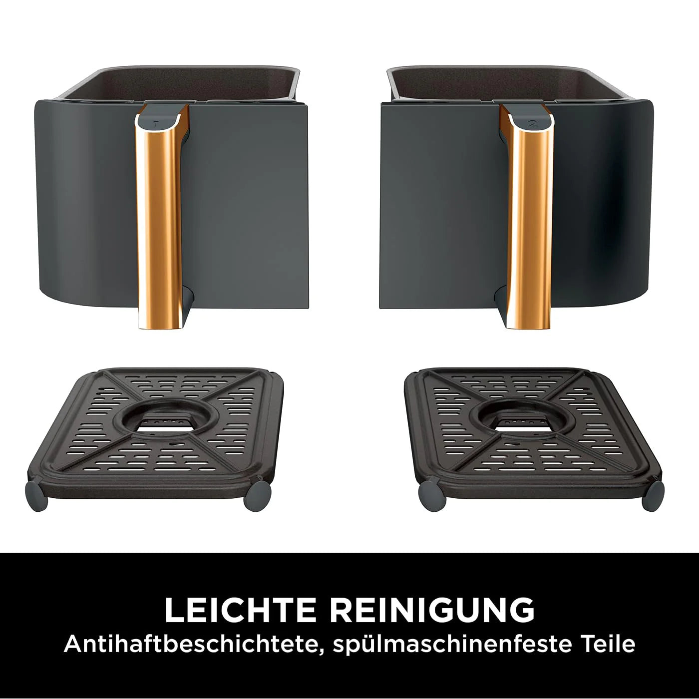 2026 Ninja Foodi MAX Dual Zone Heißluftfritteuse, 9,5L Airfryer, 2 Fächer, mit Zange, Antihaftbeschichtung, spülmaschinenfeste Körbe, 6-in-1, Amazon Exklusiv, Kupfer/Schwarz, AF400EUCP